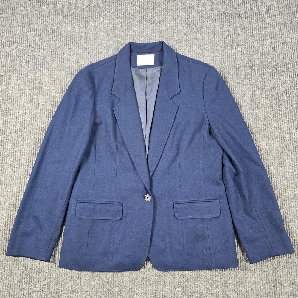 Vintage Pendleton Blazer Jacket Womens 12 Navy Blue 100% Wool Lined Made USA 80s